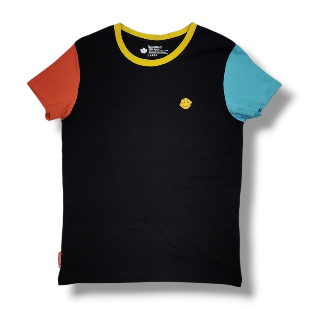 Dutch Bros Yellow Sun Patch Black Orange Blue‎ Color Block T-Shirt Men's L
